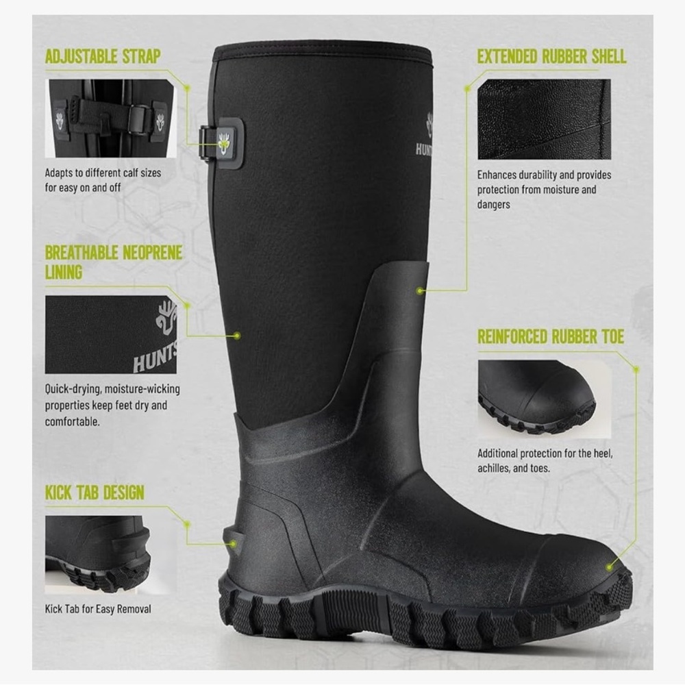 HUNTSEN Black Rubber Work Boots – men 9 narrow - Picture 4 of 4